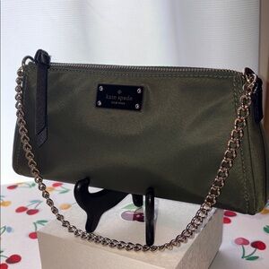 Kate Spade Olive Green & Gold Shoulder Bag w/Chain Strap and Crossbody Strap EUC